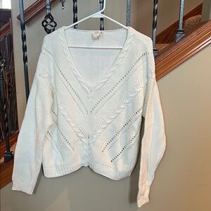 Women's V-Neck Open Knit Sweater - white